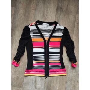 JOSEPH RIBKOFF Women's Rhinestone Detail Striped Top Size 2 Made In Canada